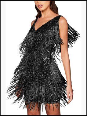 Sequin Flapper Dress Gatsby 1920s Fringe Mini Cocktail Party Elegant